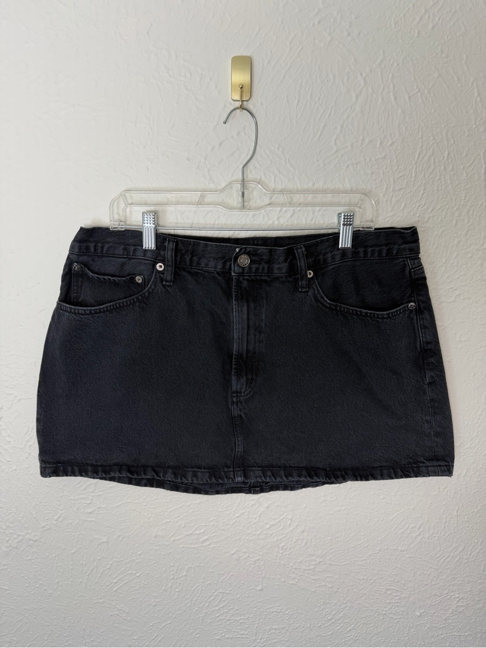 AGOLDE Womens 10 Black Denim Mini Skirt Organic Cotton High Rise Jean Skirt